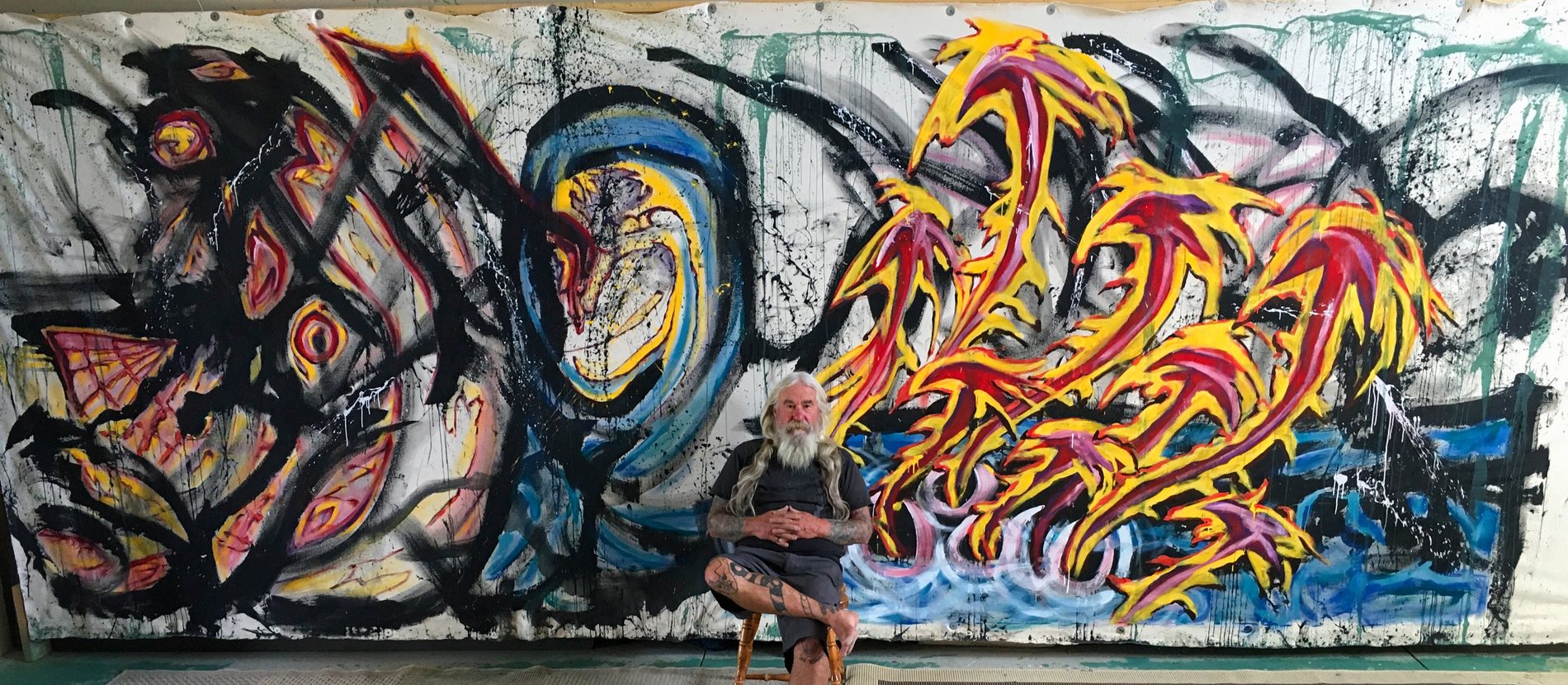 Tom Cross in his studio with a monumental work